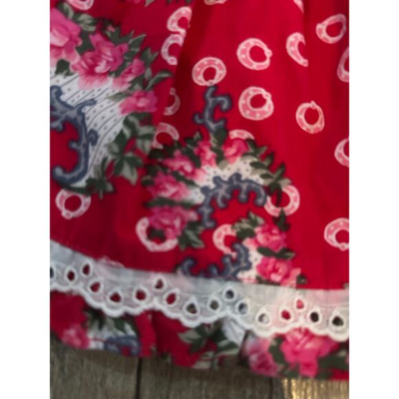 Vintage Mousefeathers Red Floral Print Short Sleeves Collared  Dress Size 12M - Picture 5 of 8